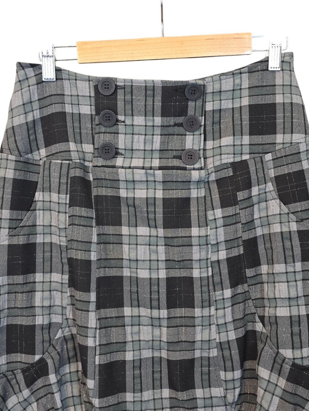 YUVITA Gray Black Plaid Bubble Hem Skirt Dark Academia Made In Belarus Size 4 - Picture 2 of 9